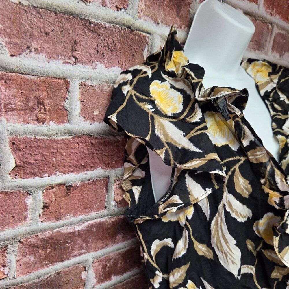 🖤 Universal Thread Black Ruffle V-Neck Mini Dress – Medium A-Line Cotton Blend - Picture 3 of 5